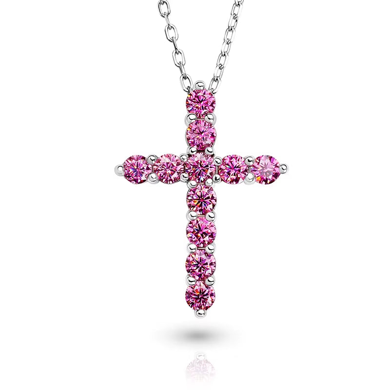 Total 1.1Ct 3Mmx11 round Cut D VVS1 Moissanite 925 Silver Christian Religious Cross Pendant Necklace Woman Girl Gift