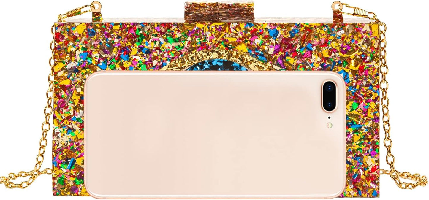 Clutch Purses for Women-Evil Eye Acrylic Clutch Glitter Purse Evening Bag Chain Shoulder Crossbody Handbags