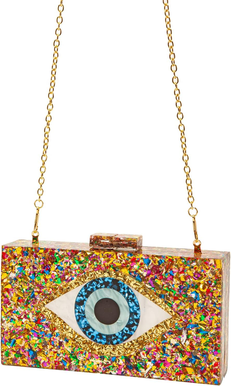 Clutch Purses for Women-Evil Eye Acrylic Clutch Glitter Purse Evening Bag Chain Shoulder Crossbody Handbags