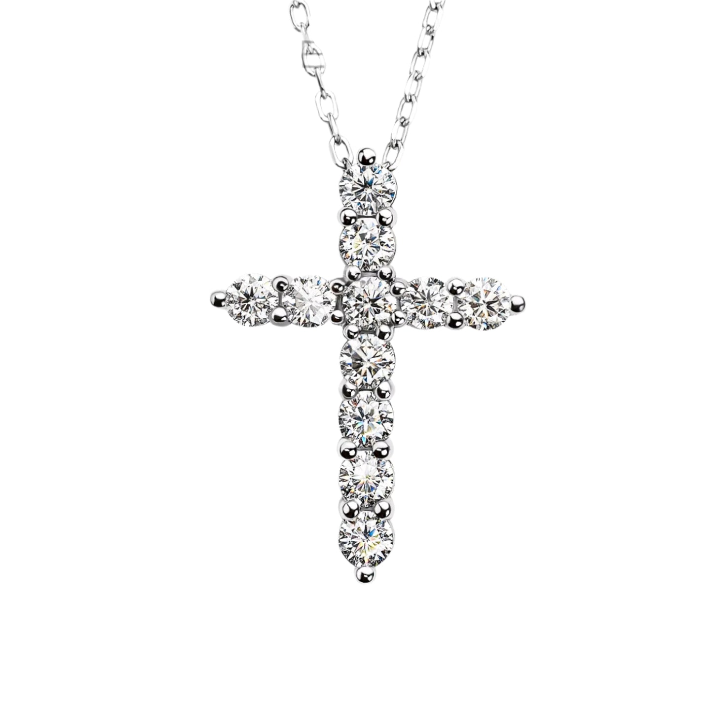 Total 1.1Ct 3Mmx11 round Cut D VVS1 Moissanite 925 Silver Christian Religious Cross Pendant Necklace Woman Girl Gift