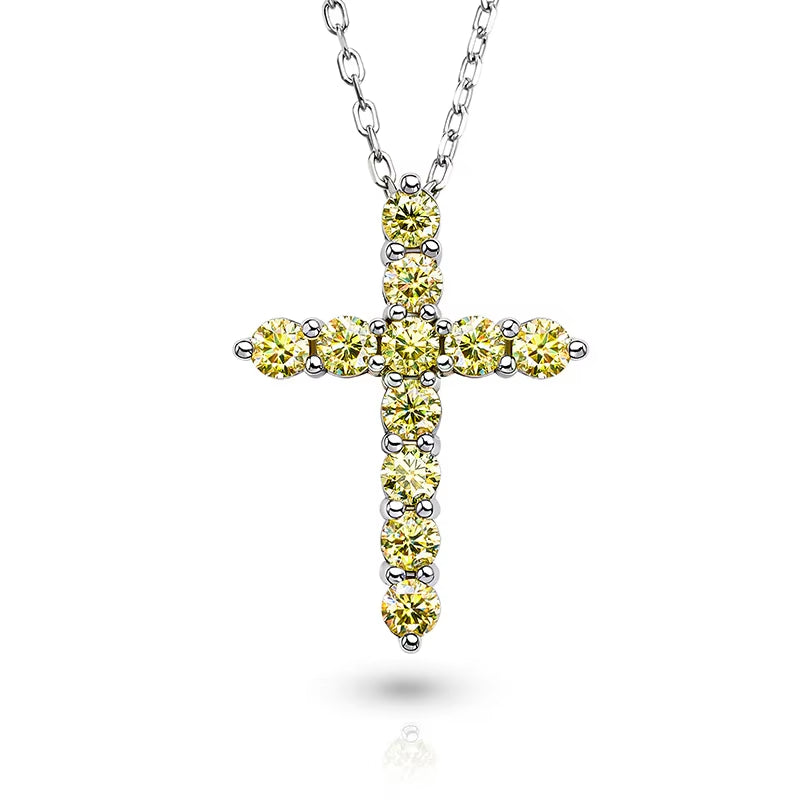 Total 1.1Ct 3Mmx11 round Cut D VVS1 Moissanite 925 Silver Christian Religious Cross Pendant Necklace Woman Girl Gift