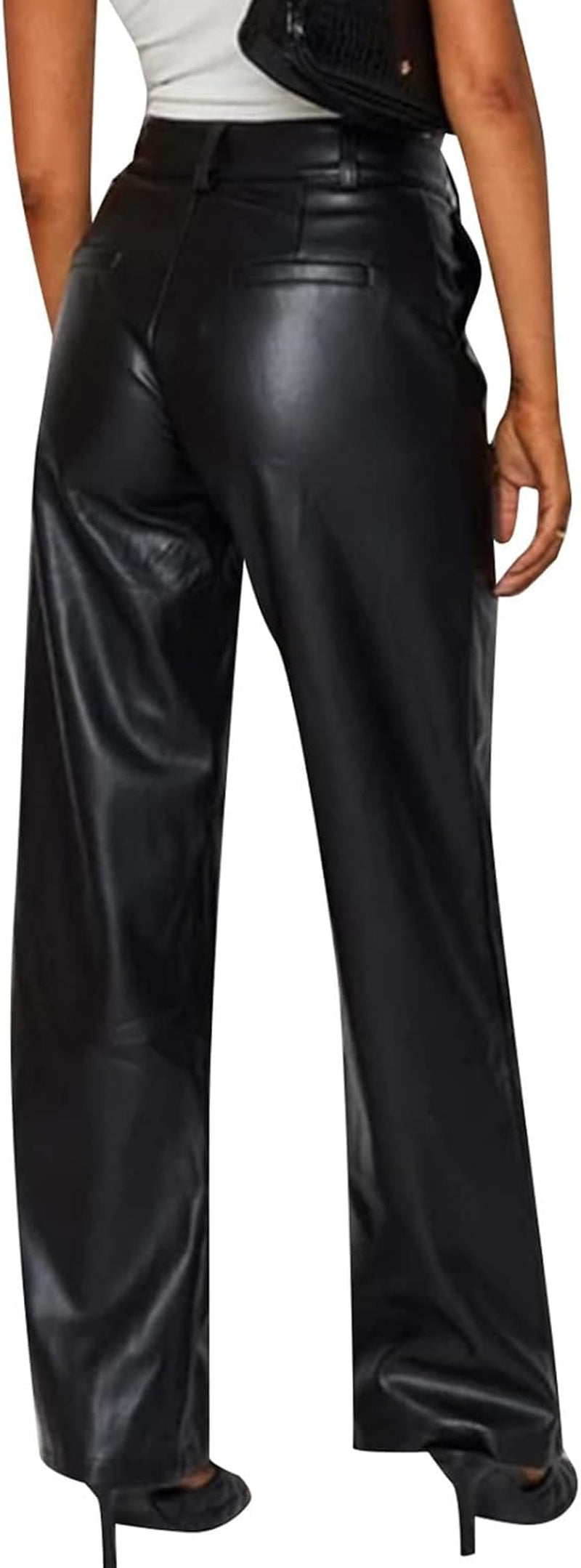 Women Faux Leather Pants Black M