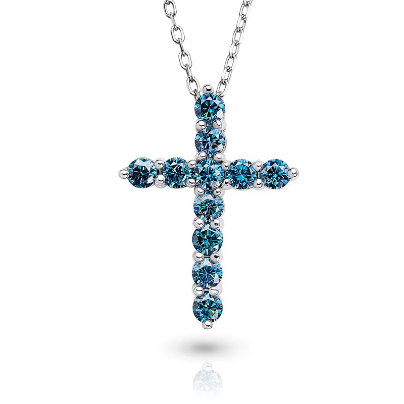 Total 1.1Ct 3Mmx11 round Cut D VVS1 Moissanite 925 Silver Christian Religious Cross Pendant Necklace Woman Girl Gift