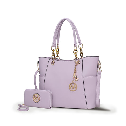 Bonita Women'S Tote Bag with Wristlet Wallet, Vegan Leather Solid 2Pcs Shopper Purse Handbag Set by Mia K - Lavender Pink