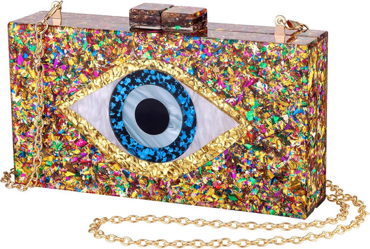Clutch Purses for Women-Evil Eye Acrylic Clutch Glitter Purse Evening Bag Chain Shoulder Crossbody Handbags
