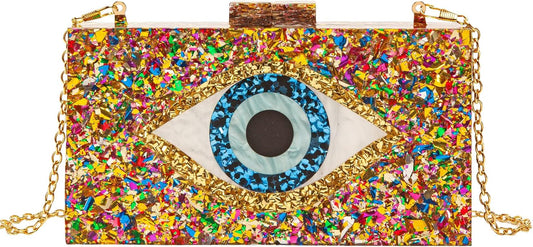 Clutch Purses for Women-Evil Eye Acrylic Clutch Glitter Purse Evening Bag Chain Shoulder Crossbody Handbags