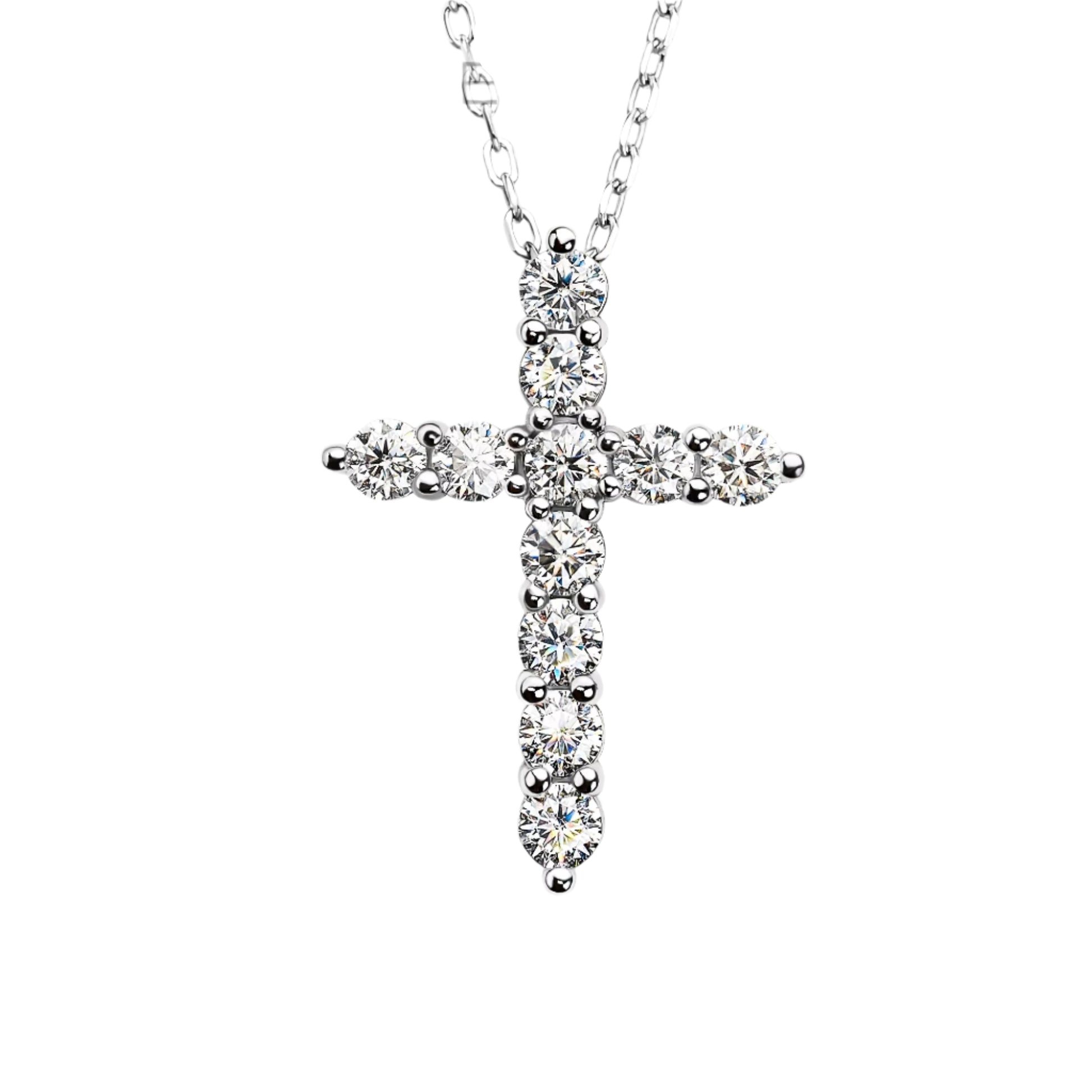 Total 1.1Ct 3Mmx11 round Cut D VVS1 Moissanite 925 Silver Christian Religious Cross Pendant Necklace Woman Girl Gift