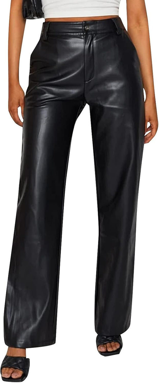 Women Faux Leather Pants Black M