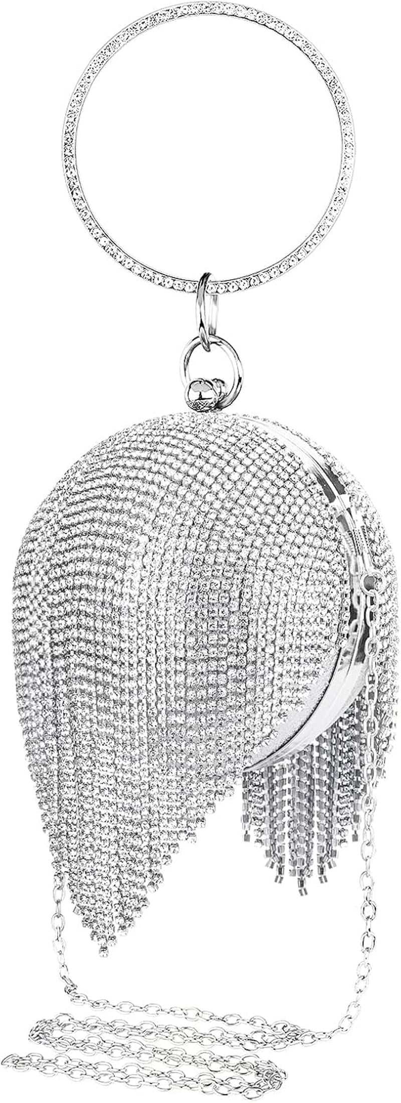 Clutch Purses for Women Evening Party round Ball Crystal Tassel Lady Party Wedding Shoulder Bag