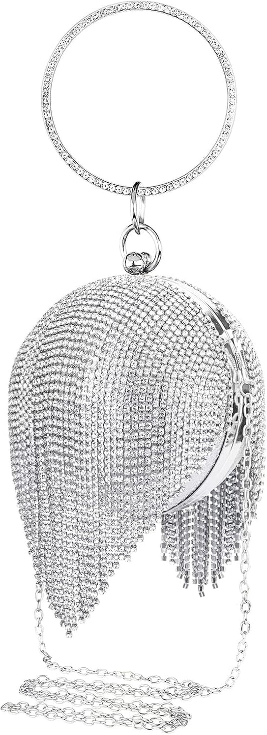 Clutch Purses for Women Evening Party round Ball Crystal Tassel Lady Party Wedding Shoulder Bag
