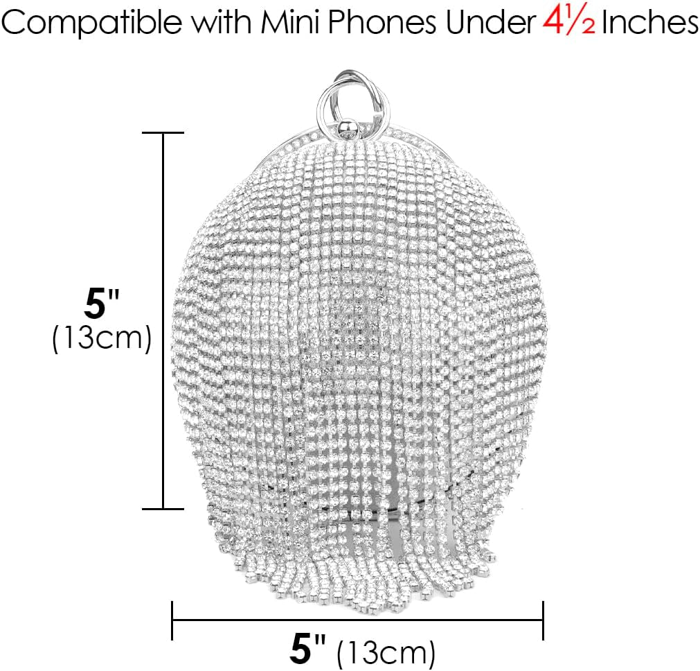Clutch Purses for Women Evening Party round Ball Crystal Tassel Lady Party Wedding Shoulder Bag